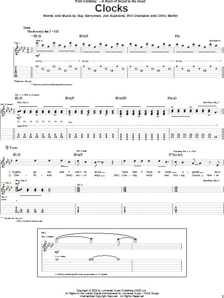 open zoom image for Clocks - Guitar TAB, New, Main