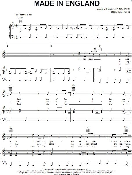 open zoom image for Made In England - Piano/Vocal/Guitar, New, Main