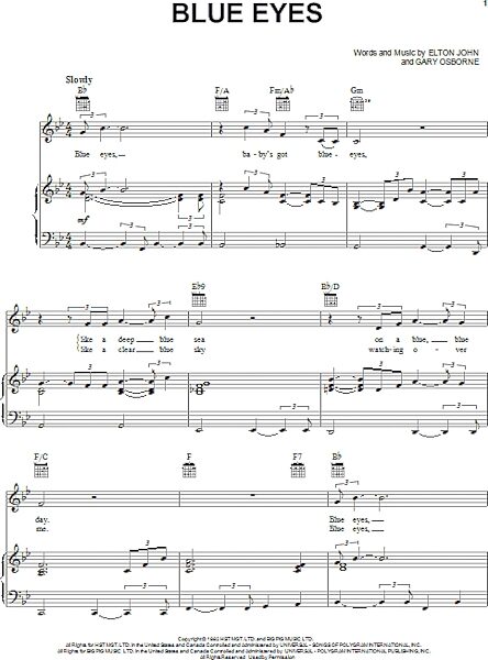 open zoom image for Blue Eyes - Piano/Vocal/Guitar, New, Main