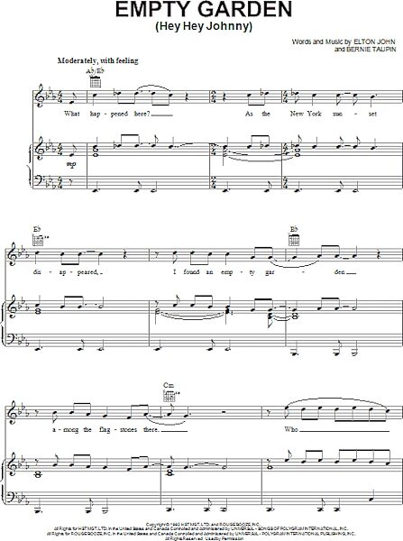 open zoom image for Empty Garden (Hey Hey Johnny) - Piano/Vocal/Guitar, New, Main