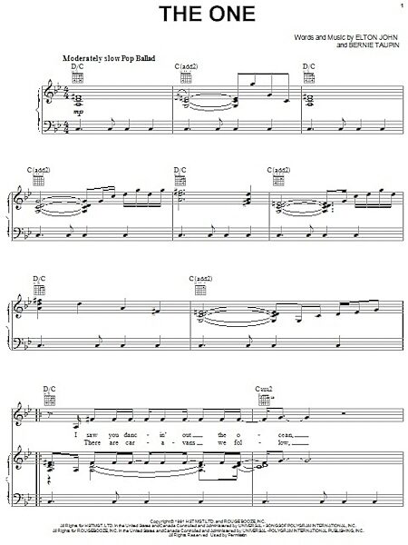 open zoom image for The One - Piano/Vocal/Guitar, New, Main