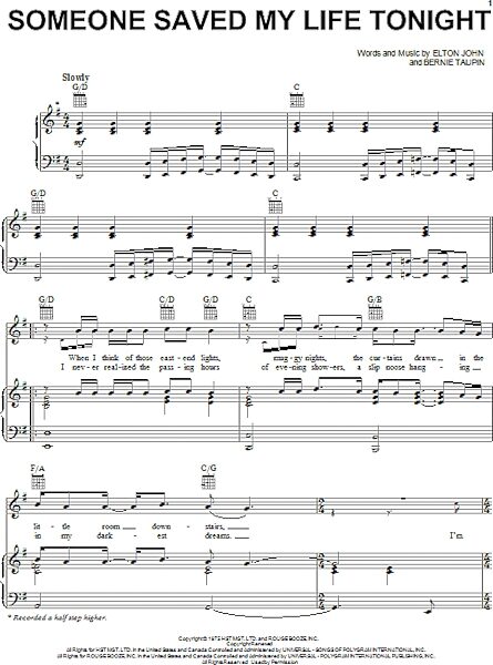 open zoom image for Someone Saved My Life Tonight - Piano/Vocal/Guitar, New, Main