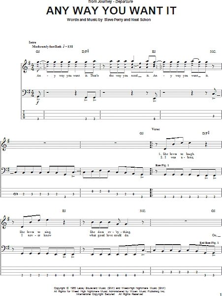 open zoom image for Any Way You Want It - Bass Tab, New, Main