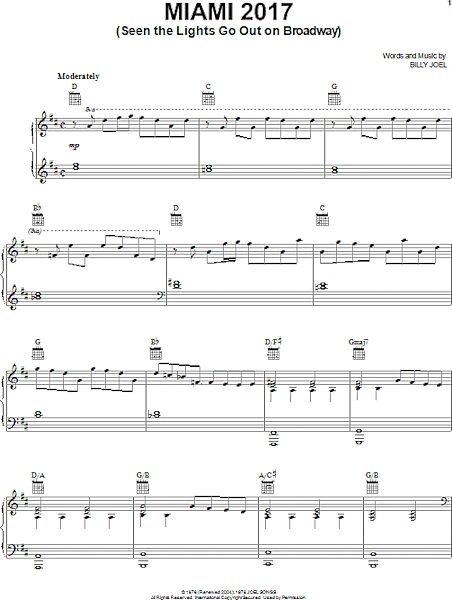 open zoom image for Miami 2017 (Seen The Lights Go Out On Broadway) - Piano/Vocal/Guitar, New, Main