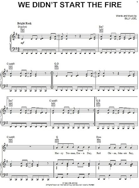 open zoom image for We Didn't Start The Fire - Piano/Vocal/Guitar, New, Main