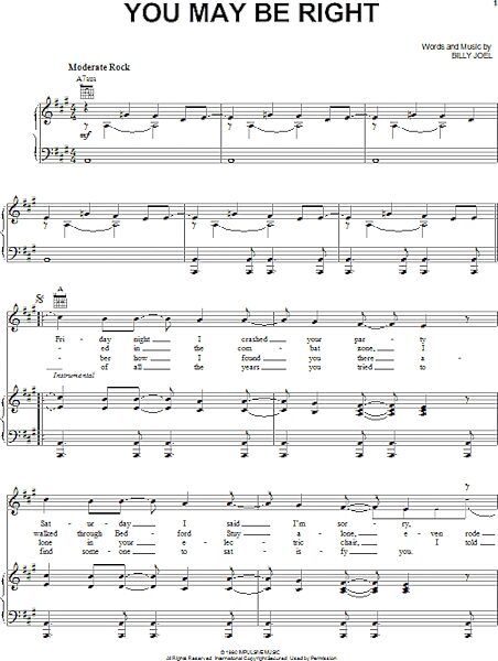 open zoom image for You May Be Right - Piano/Vocal/Guitar, New, Main
