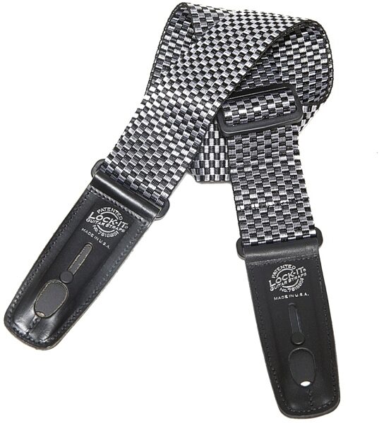 open zoom image for Lock-It Straps 2" Nylon Guitar Strap, Silver Checker, Silver Checker
