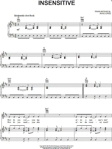 open zoom image for Insensitive - Piano/Vocal/Guitar, New, Main