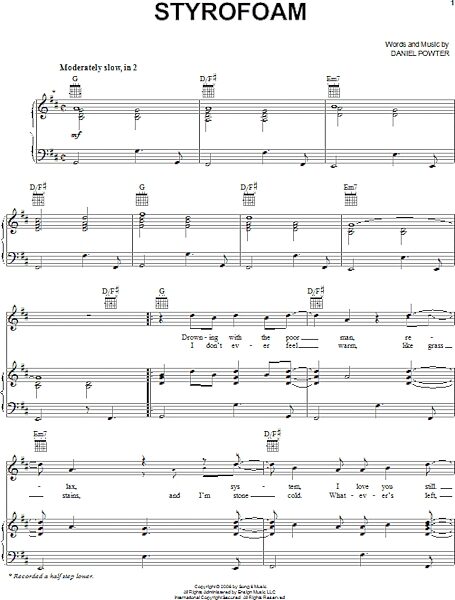 open zoom image for Styrofoam - Piano/Vocal/Guitar, New, Main