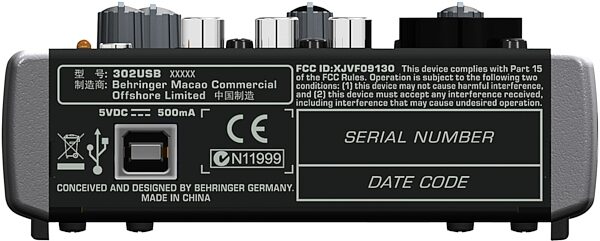 open zoom image for Behringer 302USB USB Audio Mixer and Interface, Rear