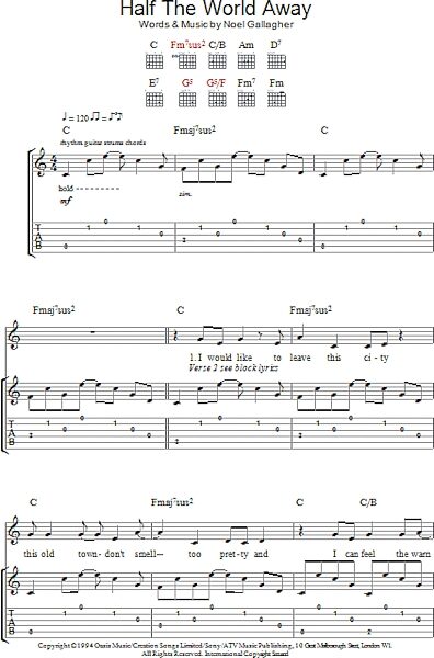 open zoom image for Half The World Away - Guitar TAB, New, Main