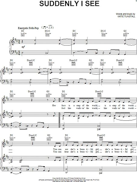 open zoom image for Suddenly I See - Piano/Vocal/Guitar, New, Main