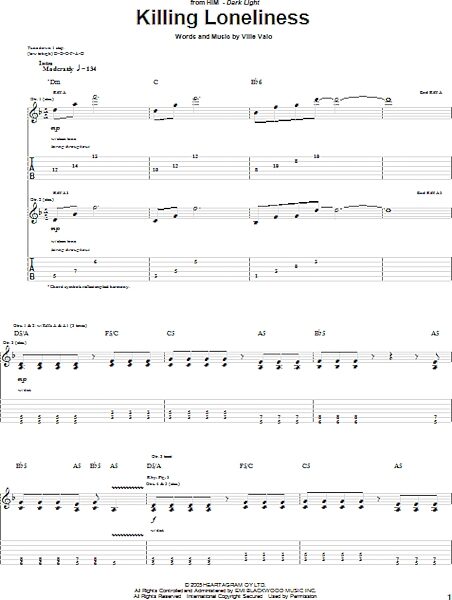 open zoom image for Killing Loneliness - Guitar TAB, New, Main