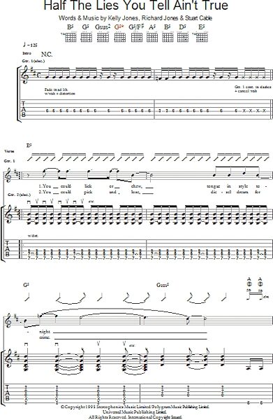 open zoom image for Half The Lies You Tell Ain't True - Guitar TAB, New, Main