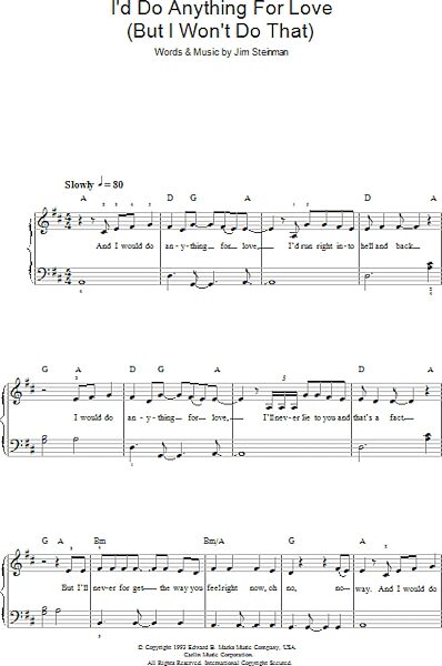 open zoom image for I'd Do Anything For Love (Verse Only) - Easy Piano, New, Main