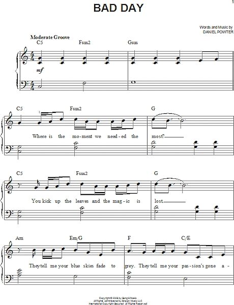 open zoom image for Bad Day - Easy Piano, New, Main