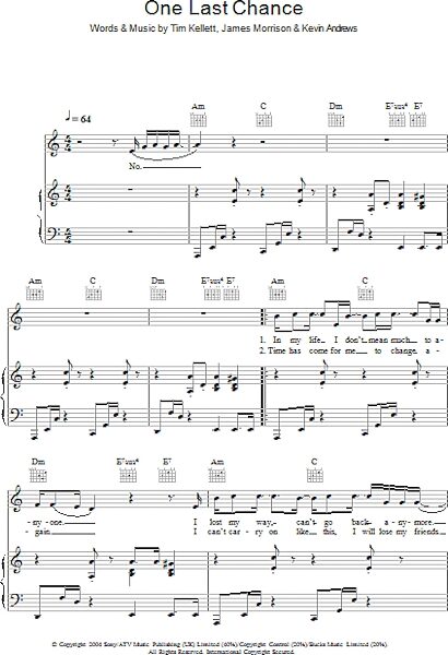 open zoom image for One Last Chance - Piano/Vocal/Guitar, New, Main