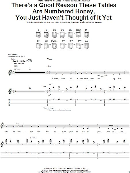 open zoom image for There's A Good Reason These Tables Are Numbered Honey, You Just Haven't Thought Of It Yet - Guitar TAB, New, Main