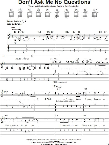 open zoom image for Don't Ask Me No Questions - Easy Guitar with TAB, New, Main