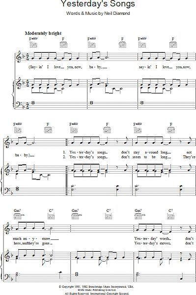 open zoom image for Yesterday's Songs - Piano/Vocal/Guitar, New, Main