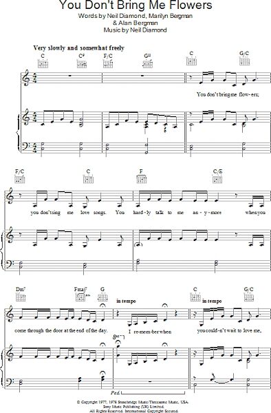 open zoom image for You Don't Bring Me Flowers - Piano/Vocal/Guitar, New, Main