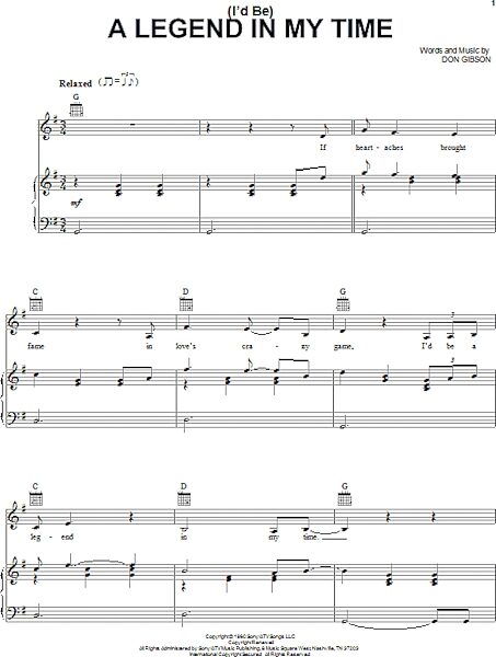open zoom image for (I'd Be) A Legend In My Time - Piano/Vocal/Guitar, New, Main