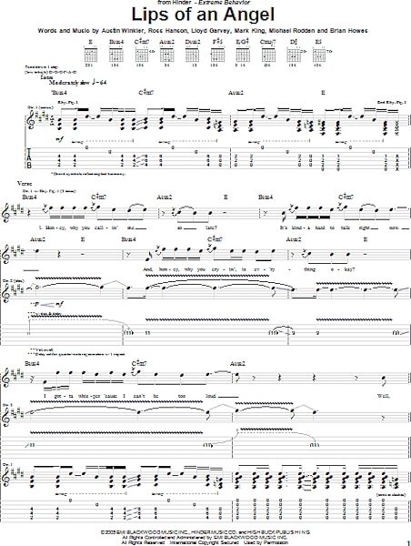 open zoom image for Lips Of An Angel - Guitar TAB, New, Main