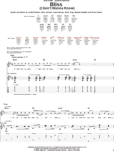 open zoom image for Bliss (I Don't Wanna Know) - Guitar TAB, New, Main