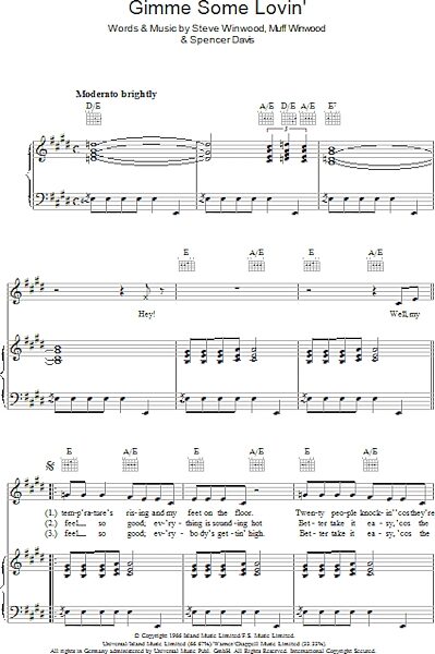 open zoom image for Gimme Some Lovin' - Piano/Vocal/Guitar, New, Main
