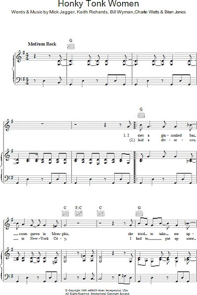 open zoom image for Honky Tonk Women - Piano/Vocal/Guitar, New, Main