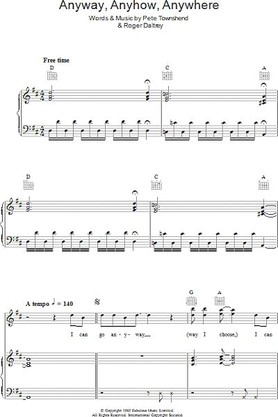 open zoom image for Anyway, Anyhow, Anywhere - Piano/Vocal/Guitar, New, Main