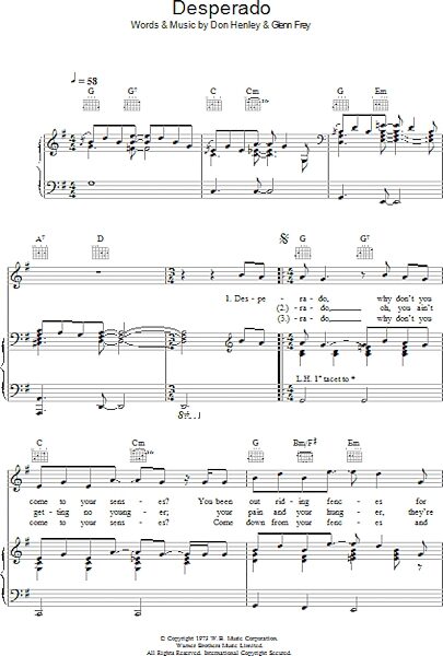 open zoom image for Desperado - Piano/Vocal/Guitar, New, Main