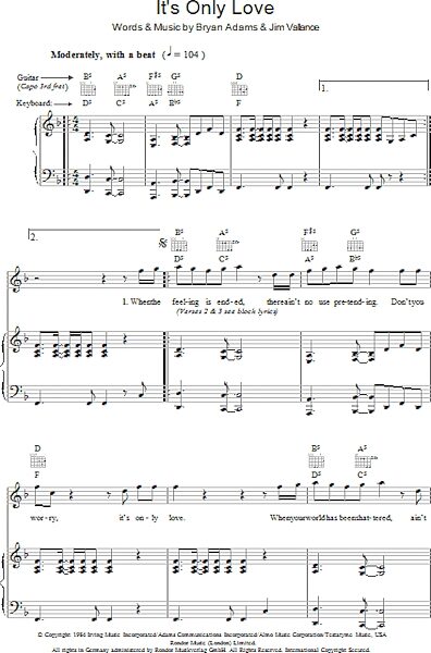 open zoom image for It's Only Love - Piano/Vocal/Guitar, New, Main