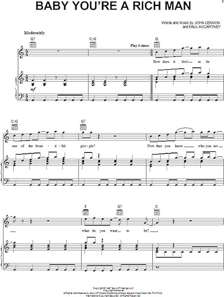 open zoom image for Baby You're A Rich Man - Piano/Vocal/Guitar, New, Main
