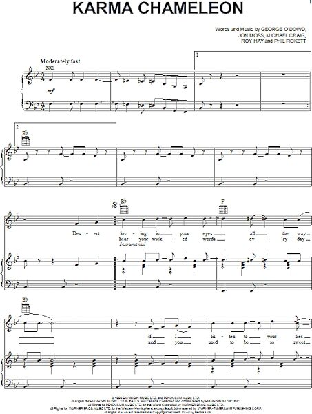 open zoom image for Karma Chameleon - Piano/Vocal/Guitar, New, Main