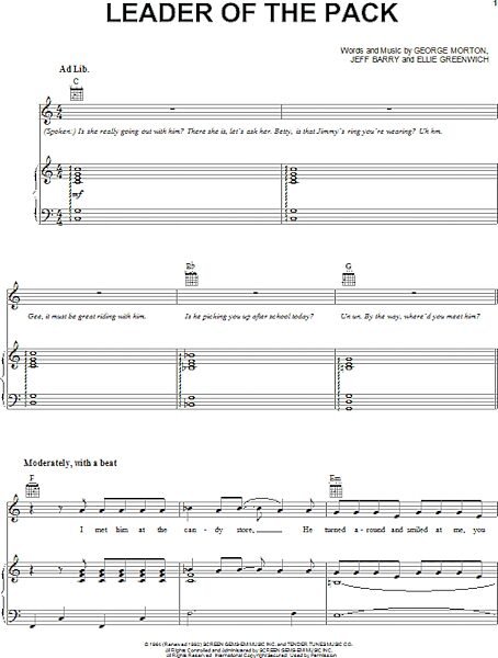 open zoom image for Leader Of The Pack - Piano/Vocal/Guitar, New, Main