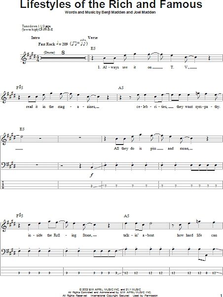 open zoom image for Lifestyles Of The Rich And Famous - Bass Tab, New, Main
