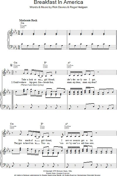 open zoom image for Breakfast In America - Piano/Vocal/Guitar, New, Main