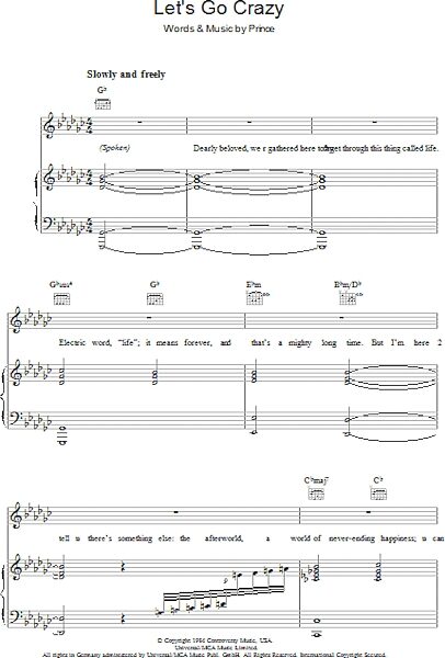 open zoom image for Let's Go Crazy - Piano/Vocal/Guitar, New, Main