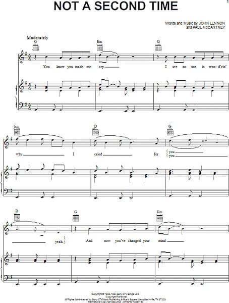 open zoom image for Not A Second Time - Piano/Vocal/Guitar, New, Main