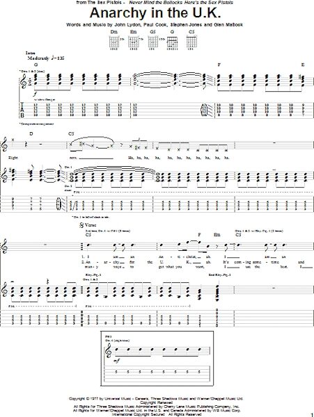 open zoom image for Anarchy In The U.K. - Guitar TAB, New, Main