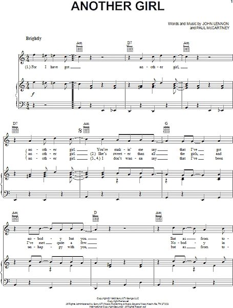 open zoom image for Another Girl - Piano/Vocal/Guitar, New, Main