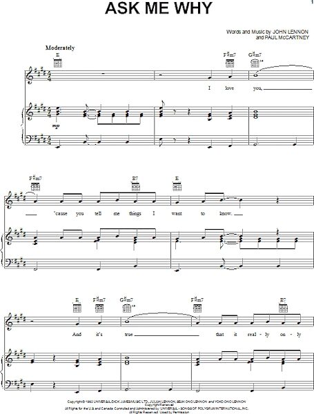 open zoom image for Ask Me Why - Piano/Vocal/Guitar, New, Main