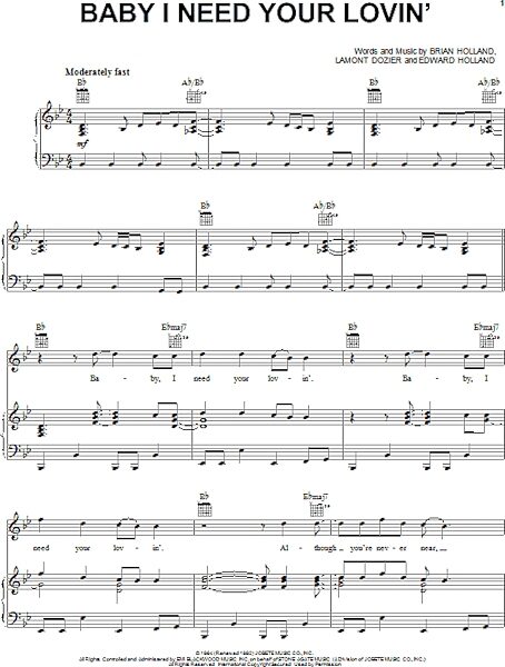 open zoom image for Baby I Need Your Lovin' - Piano/Vocal/Guitar, New, Main