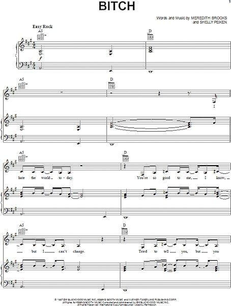 open zoom image for Bitch - Piano/Vocal/Guitar, New, Main
