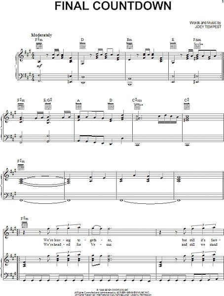 open zoom image for Final Countdown - Piano/Vocal/Guitar, New, Main