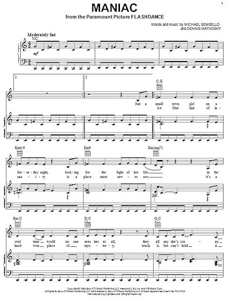 open zoom image for Maniac - Piano/Vocal/Guitar, New, Main