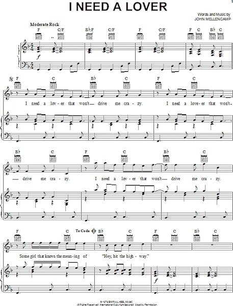 open zoom image for I Need A Lover - Piano/Vocal/Guitar, New, Main