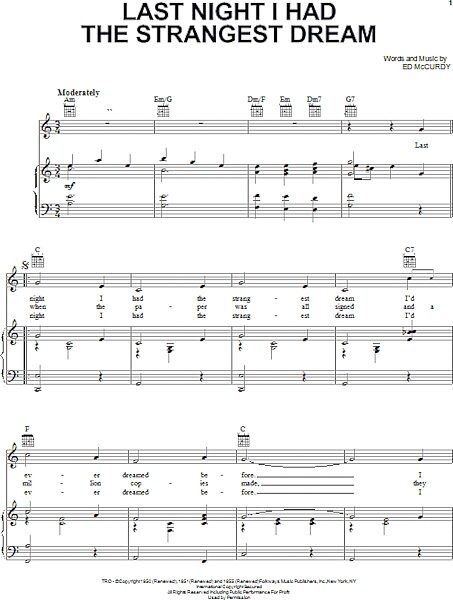 open zoom image for Last Night I Had The Strangest Dream - Piano/Vocal/Guitar, New, Main