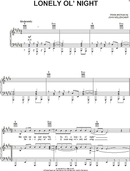 open zoom image for Lonely Ol' Night - Piano/Vocal/Guitar, New, Main